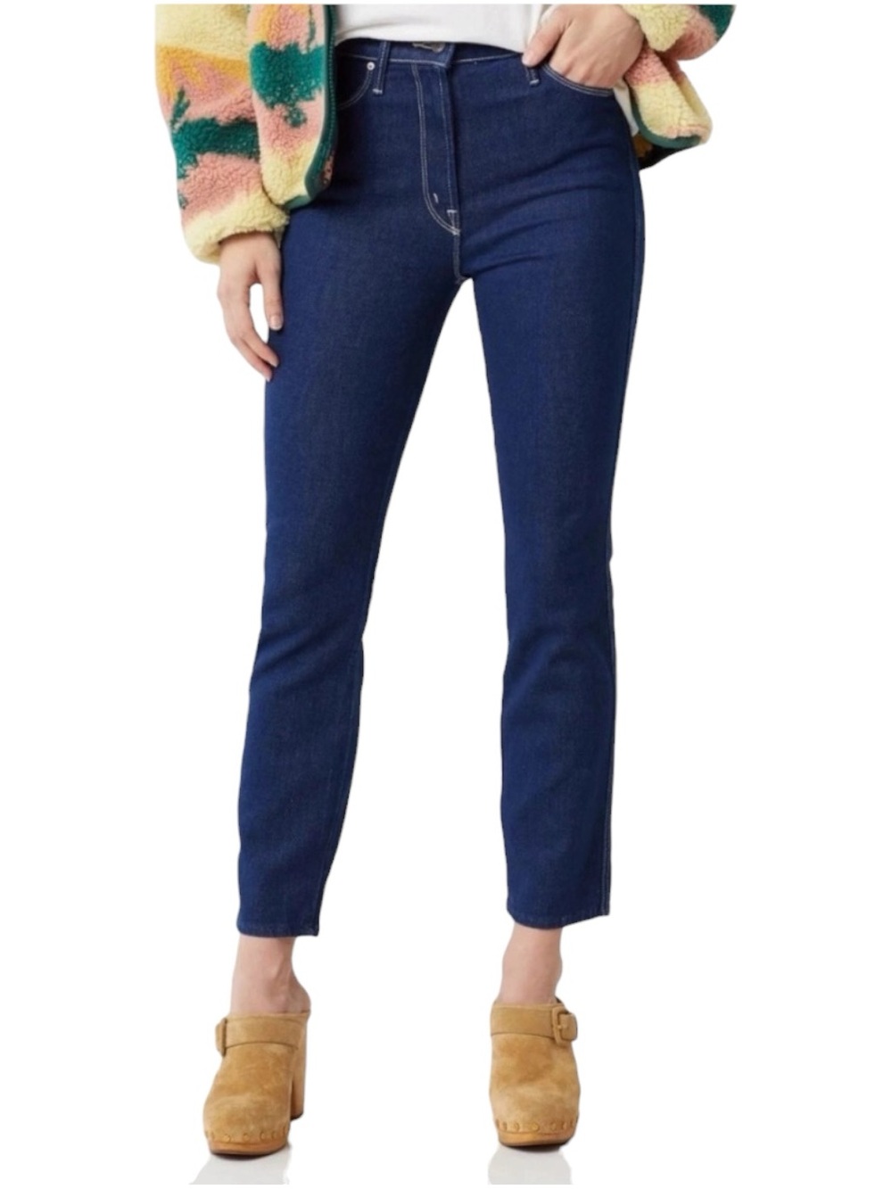 MOTHER Jeans Double Dazzler Straight Leg Cropped High-Rise Blue Size 29